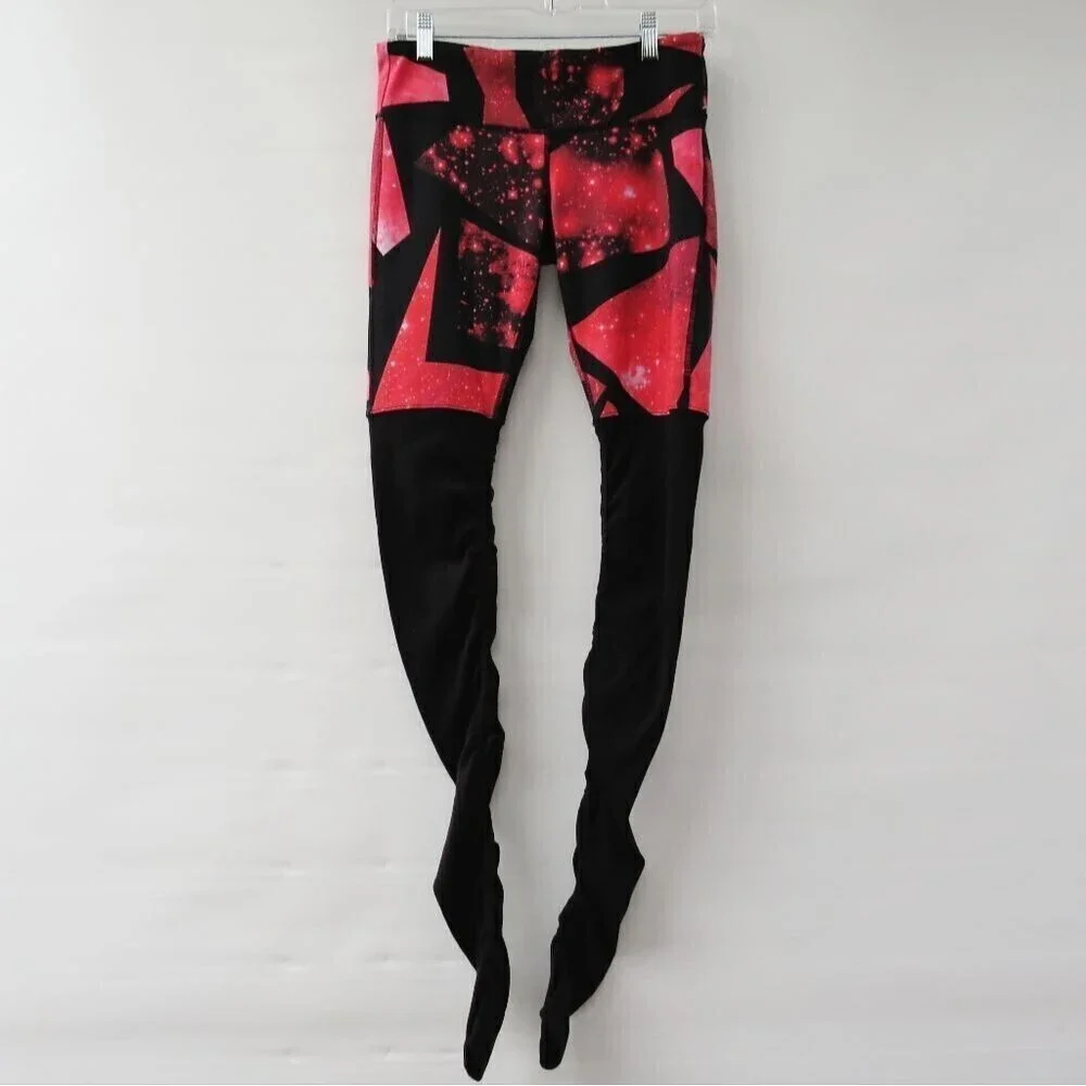 Alo Womens Goddess Black Legging Women's Small Red Geometric Space Pattern